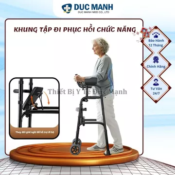 (Có ghế ngồi) Khung tập đi phục hồi chức năng cho người già - khung tập đi hỗ trợ, nạng chống khuỷu tay