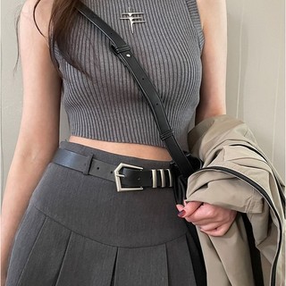 Thắt lưng nam nữ Broobelt mặt đai bạc có lỗ bấm phong cách Hàn Quốc bản 2.8cm màu đen da pu TL58