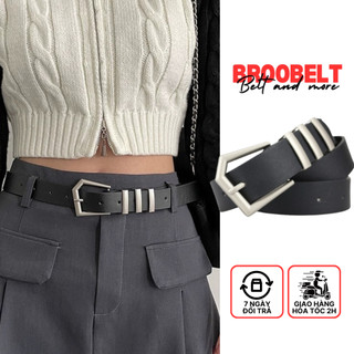 Thắt lưng nam nữ Broobelt mặt đai bạc có lỗ bấm phong cách Hàn Quốc bản 2.8cm màu đen da pu TL58
