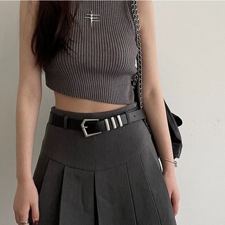Thắt lưng nam nữ Broobelt mặt đai bạc có lỗ bấm phong cách Hàn Quốc bản 2.8cm màu đen da pu TL58