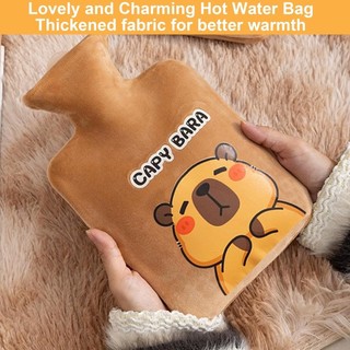 Túi Chườm Nóng 500ml Hình Gấu Capybara – Bình Chườm Giữ Nhiệt Vải Nhung Siêu Mềm, An Toàn, Dễ Thương