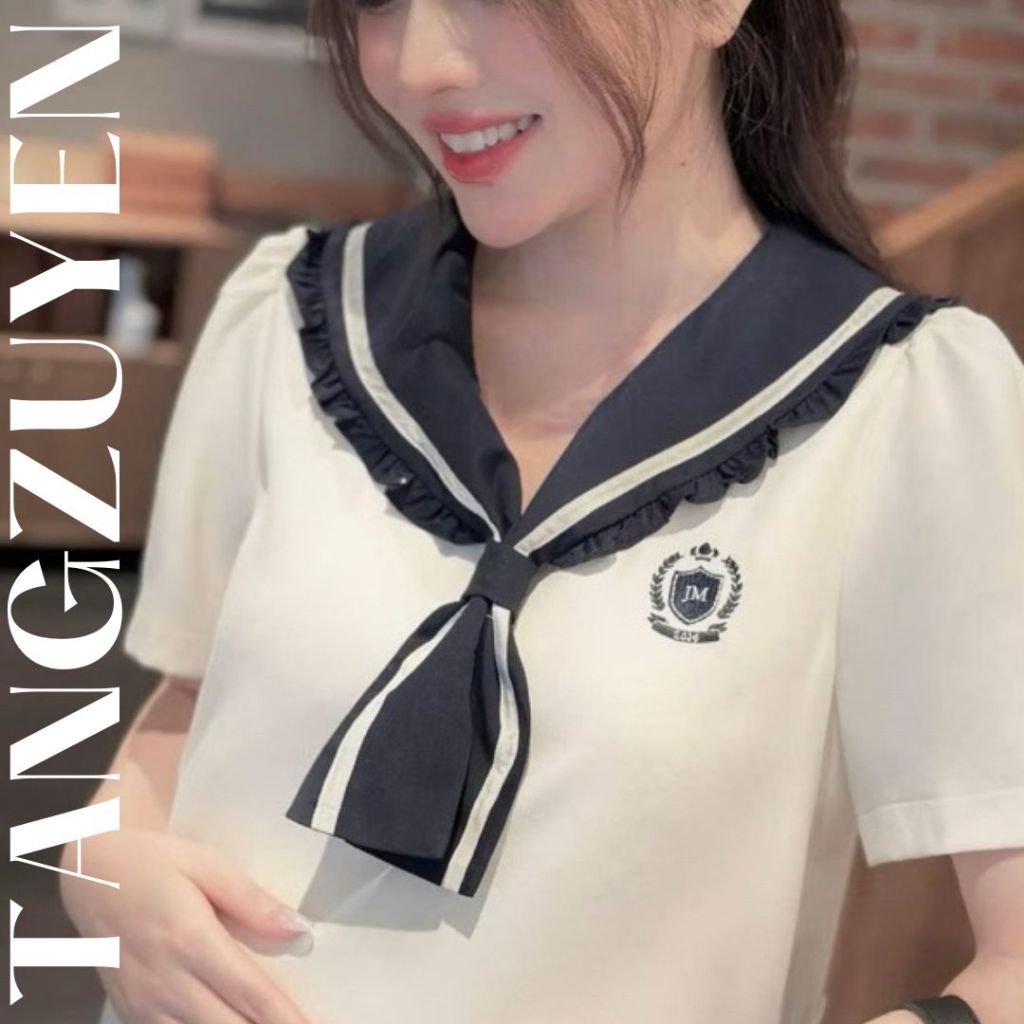 Váy bầu kiểu thủy thủ nơ to dễ thương công sở lịch sự đẹp chất cotton mềm mát Đầm suông rộng phong cách Hàn Quốc T1047G