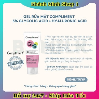 Sữa rửa mặt Compliment 5% Glycolic Acid làm sạch và dưỡng sáng da 150ml của Nga