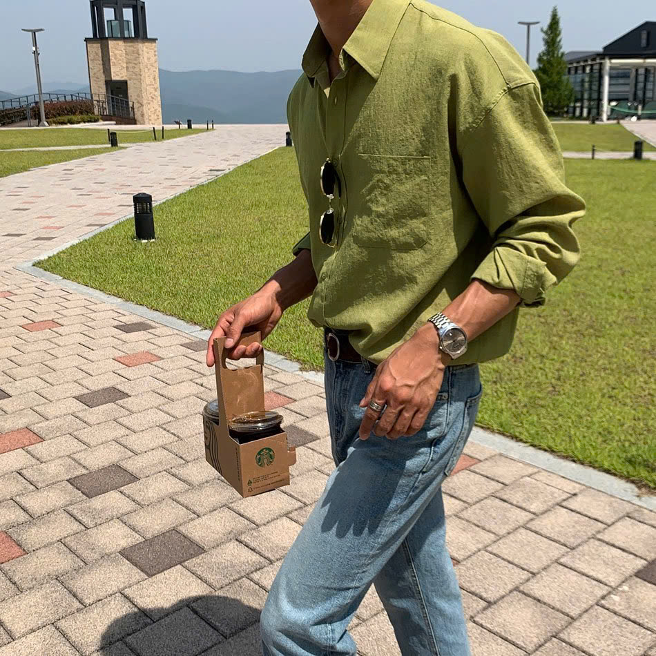 Áo Sơ Mi Xanh Lá Nhạt Cao Cấp Thời Trang Vải Linen Đũi Mềm Mịn Mát Cafe Đi Biển Đẹp Halley A28