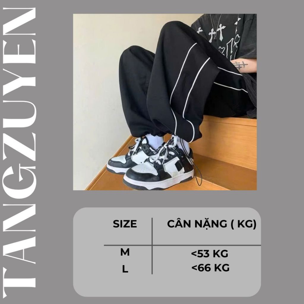 Quần ống rộng 2 vạch cạp chun dây rút có chốt gấu chất bỉ BC cotton dày dặn thể thao Quần jogger bo gấu sọc T385G