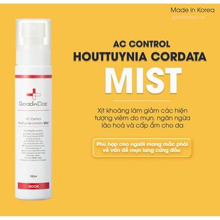 [HÀNG CÔNG TY] Xịt giảm mụn ngực, mụn lưng GoodnDoc AC Control Houttuynia Cordata Mist 100ml