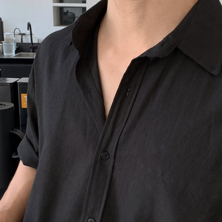 Sơ Mi Nam Cộc Tay Đen Vải Linen Mềm Mịn Thoáng Mát Mùa Hè Thời Trang Cao Cấp Halley A42