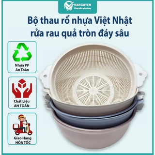 Bộ thau rổ nhựa Việt Nhật rửa rau quả tròn đáy sâu có tay cầm tiện lợi MS: 3391/ 3392