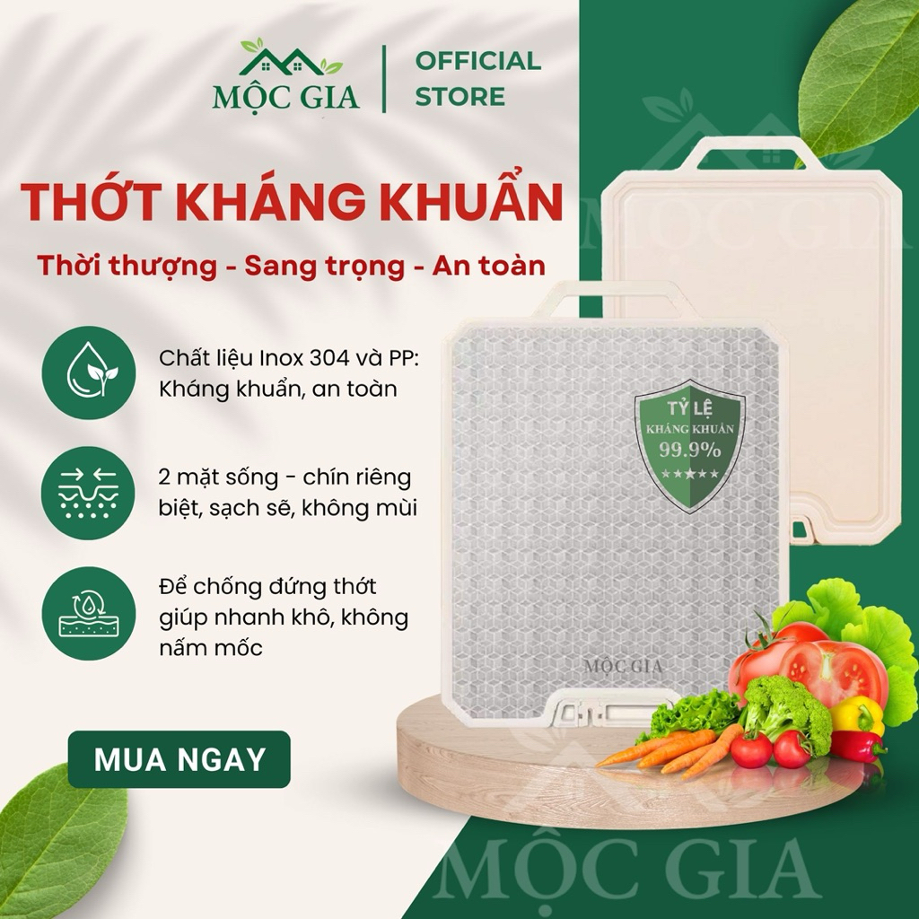 [Giá mở bán] Thớt Kháng Khuẩn 2 Mặt Inox 304 Thái Đồ Sống & Mặt Nhựa PP Thái Đồ Chín Đa Năng Cao Cấp Mộc Gia, Mài Dao