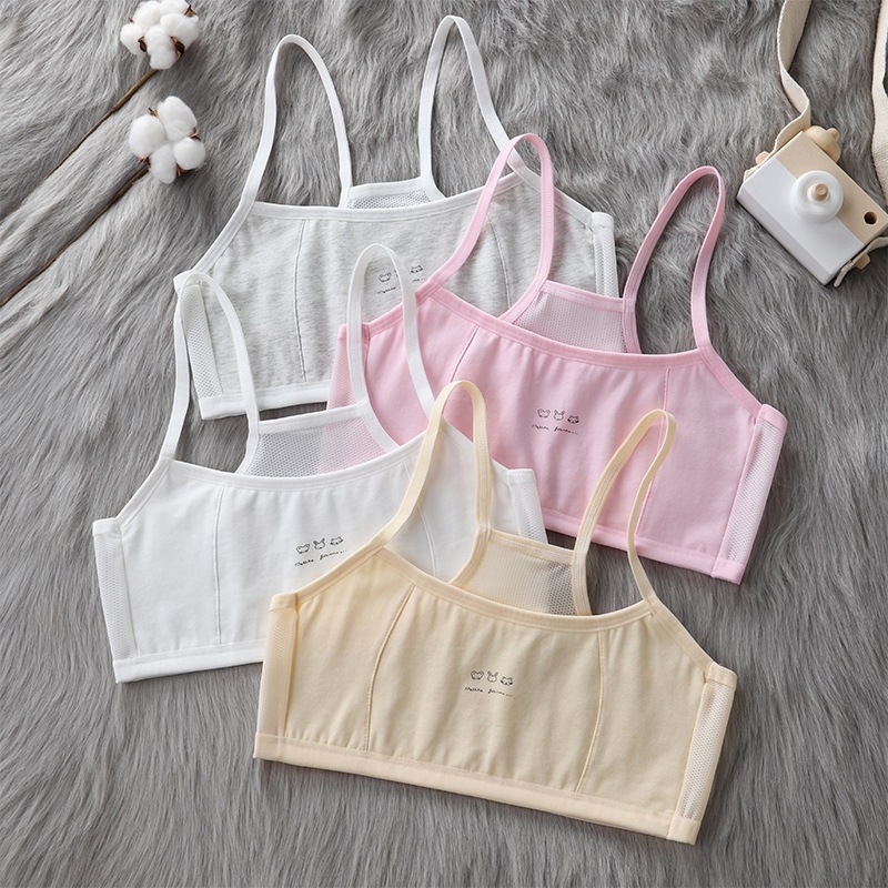 SET 3 Áo lá học sinh cotton phối lưới thoáng khí - COMBO 3 Áo lót bé gái basic xinh xắn LANIXA A108