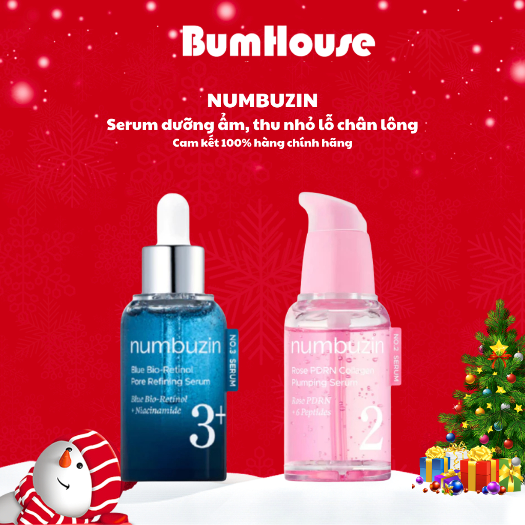 Tinh Chất Numbuzin No.2 Rose PDRN Collagen/No.3 Blue Bio Retinol Pore Refining Serum 30ml