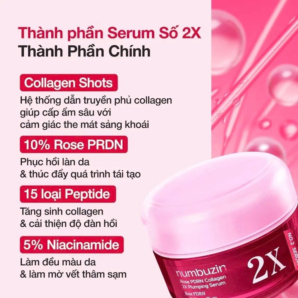(Mẫu nâng cấp 2X) Serum Numbuzin Rose PDRN Collagen 2X Serum 30ml