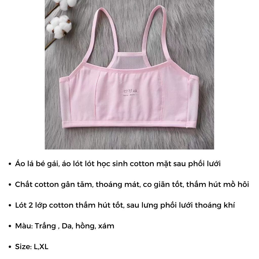 SET 3 Áo lá học sinh cotton phối lưới thoáng khí - COMBO 3 Áo lót bé gái basic xinh xắn LANIXA A108
