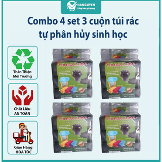 Combo 4 set 3 cuộn túi rác tự phân hủy sinh học kích thước lớn 55x65cm tiện dụng