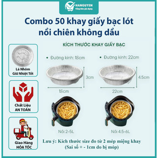 Combo 50 khay giấy bạc lót nồi chiên không dầu, khuôn nhôm đựng thực phẩm nhiều size