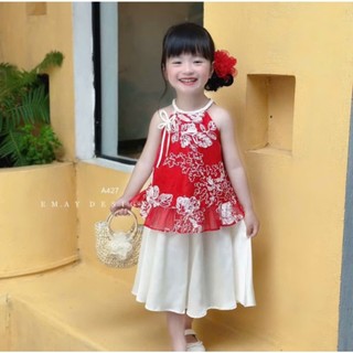 Set yếm cho bé gái trắng hoa hồng sz 10-30kg, set đồ cho bé gái áo yếm+ váy