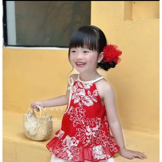 Set yếm cho bé gái trắng hoa hồng sz 10-30kg, set đồ cho bé gái áo yếm+ váy