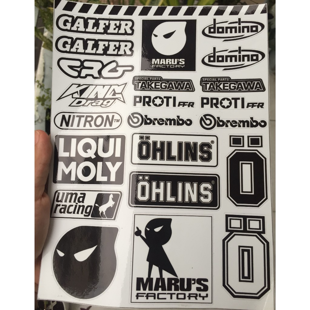 Nguyên tờ Marus 24 logo trắng đen racing dán xe, điện thoại, laptop, nón bảo hiểm. Decal cao cấp chống nước