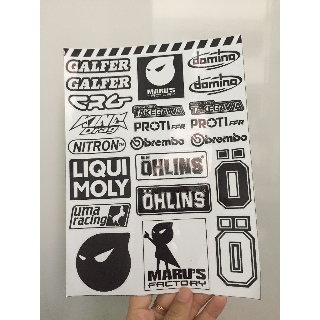 Nguyên tờ Marus 24 logo trắng đen racing dán xe, điện thoại, laptop, nón bảo hiểm. Decal cao cấp chống nước