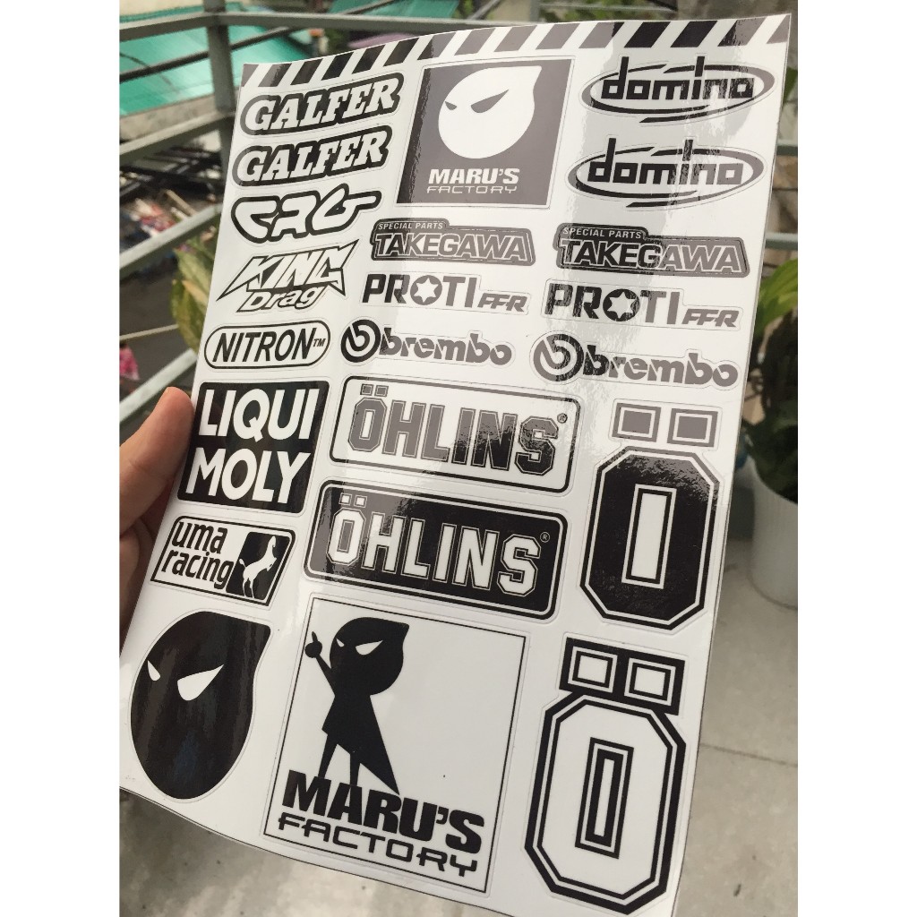 Nguyên tờ Marus 24 logo trắng đen racing dán xe, điện thoại, laptop, nón bảo hiểm. Decal cao cấp chống nước