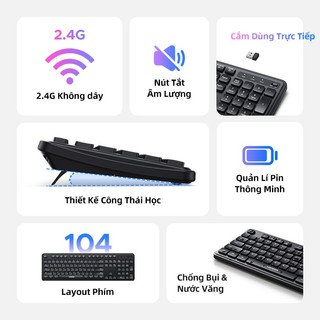 Bàn phím trượt không dây UGREEN 2.4G Thiết kế tiện dụng Hộp số 10M 104 phím Nút tắt tiếng có thể gập lại