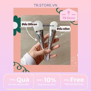Cọ mặt nạ cao cấp bạc hai trong một đầu silicon và lông nilon