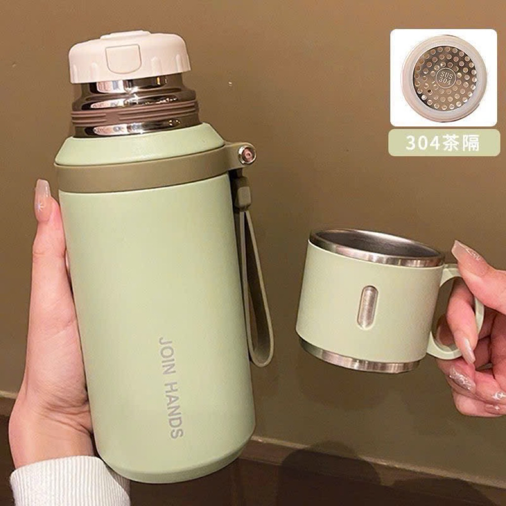 Bình giữ nhiệt JOIN HANDS inox 316 cao cấp 600Ml nắp làm cốc có lõi lọc trà tiện lợi