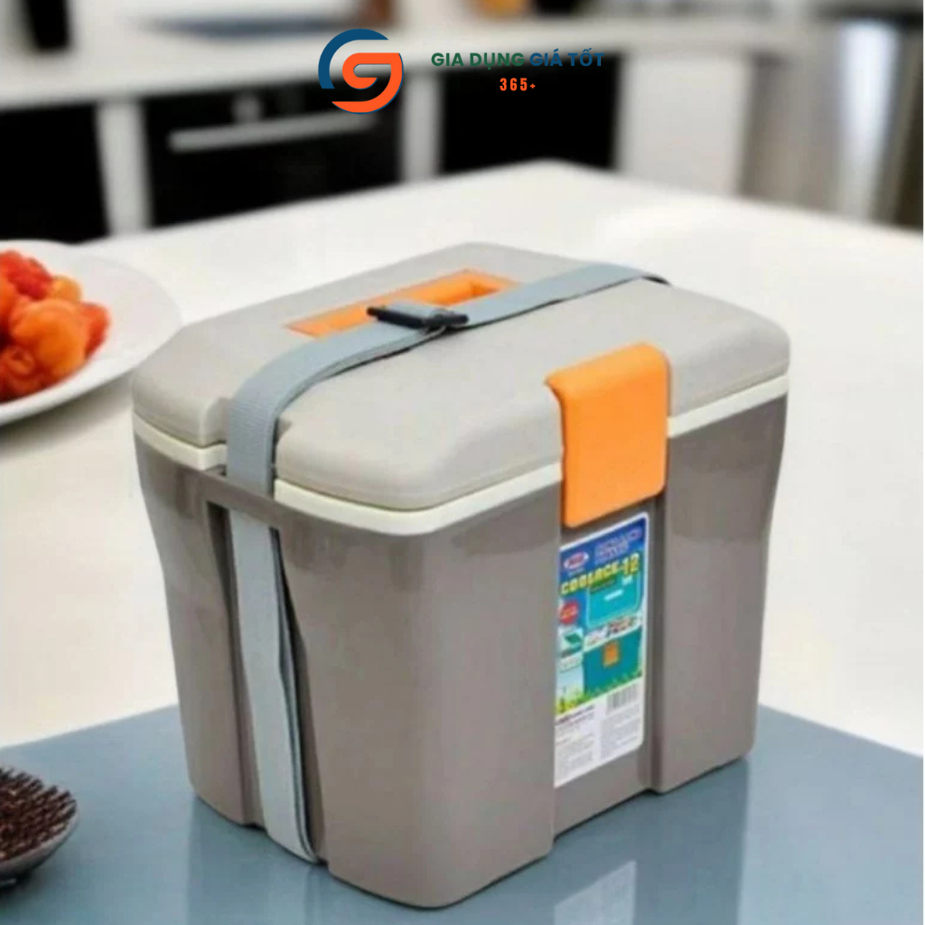 Thùng đựng đá giữ nhiệt Song Long 12L có dây đeo và quai xách, dùng picnic dã ngoại du lịch