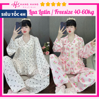 Đồ ngủ nữ 40-60kg, pijama dài tay dài cổ sen dáng rộng lụa latin mịn mát 60DD57, đồ bộ nữ đồ mặc nhà hoạt hình dễ thương