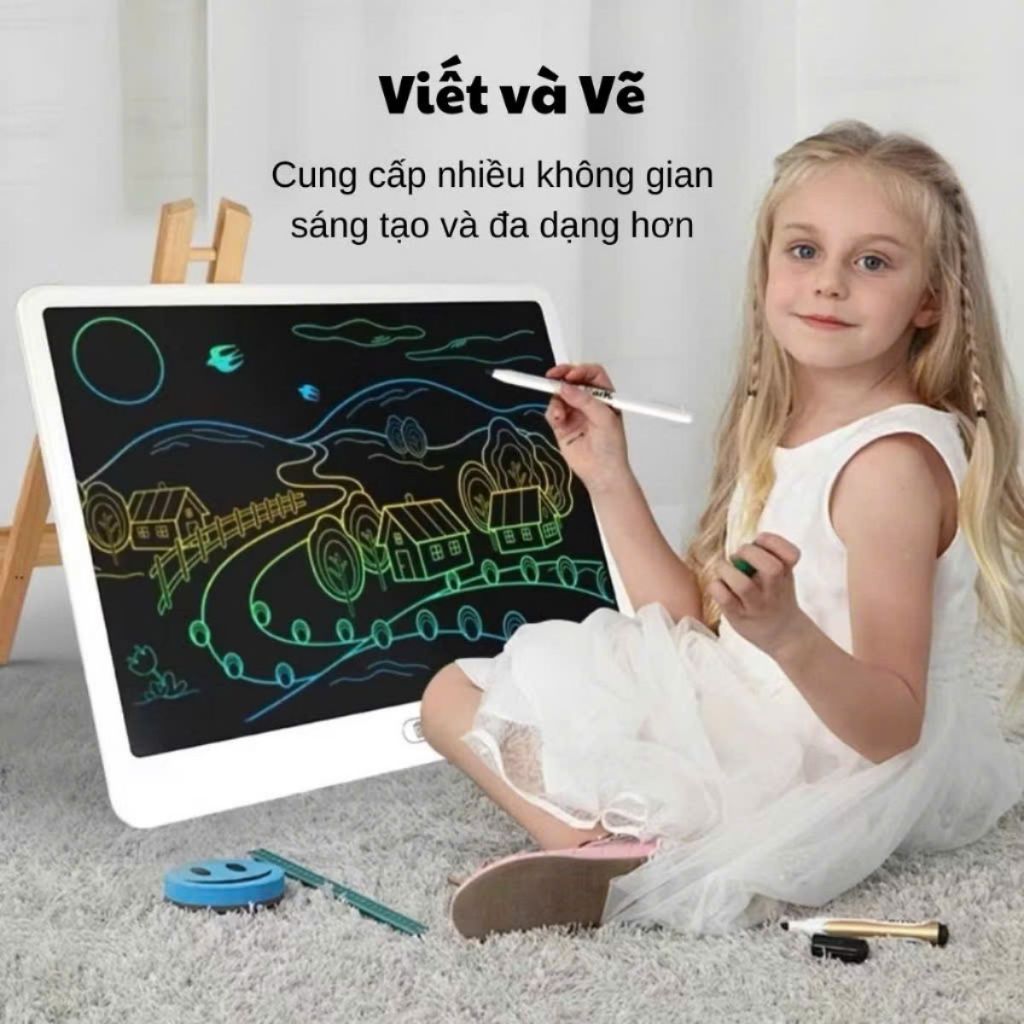 Bảng vẽ tự xóa điện tử, bảng viết vẽ thông minh cỡ lớn 20 inch m n hình LCD a sắc đồ họa ẹp kèm bút dạy học