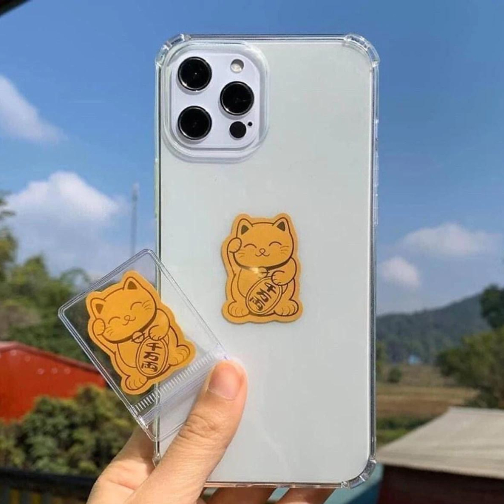 Miếng dán mèo thần tài thu hút tài lộc may mắn - Sticker mèo thần tài dán sau điện thoại