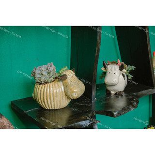 Bò Sữa/Bò Bí Gốm Trồng Bông/Hoa - Trang Trí Tiểu Cảnh - Sân Vườn - Gốm Lái Thiêu - Gốm Bình Dương