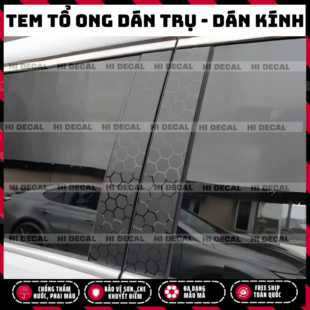 Tem decal cắt  tổ ong đen mờ/ bóng hoạ tiết tổ ong dán trụ bóng/mờ xe hới tem cắt tổ ong dán kính ô tô Hi Decal