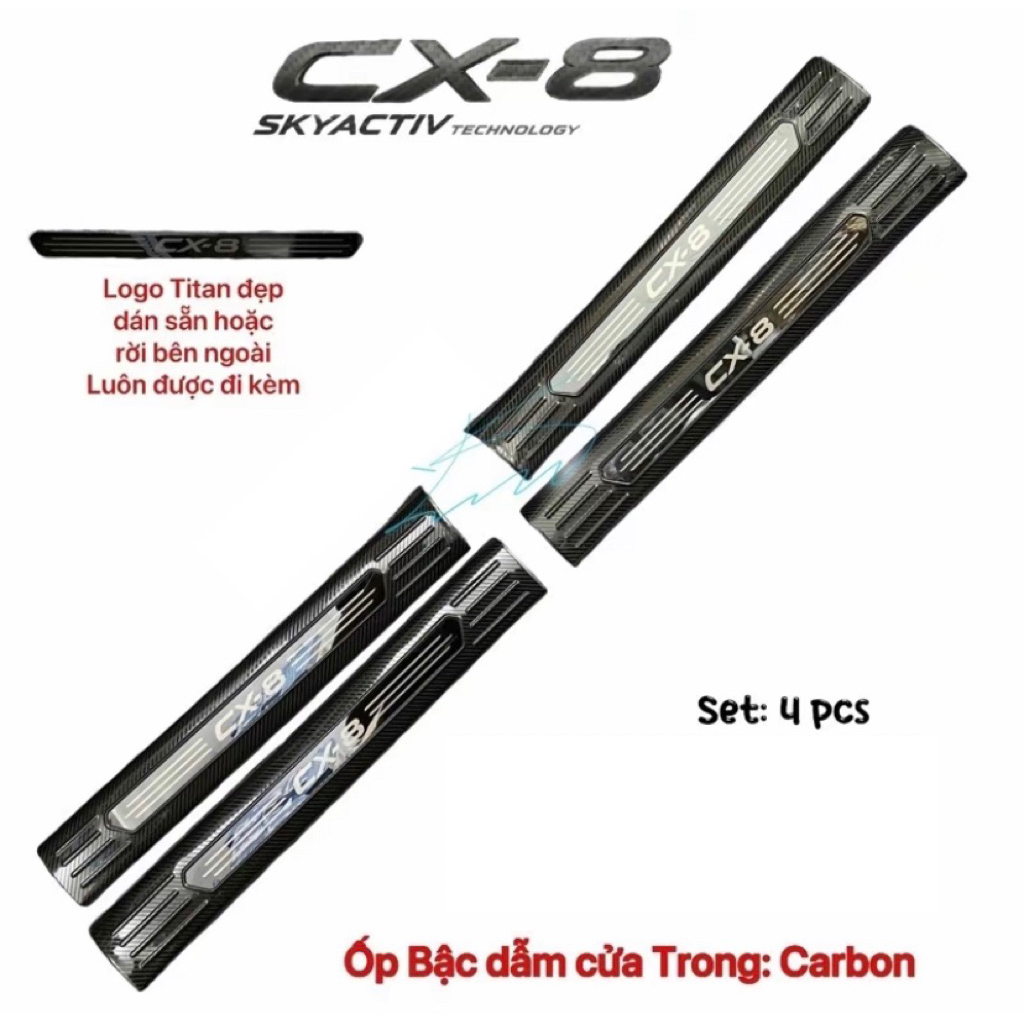Ốp bậc cửa, nẹp bước chân xe Mazda CX8 2018-2025 vân  Carbon hàng cao cấp
