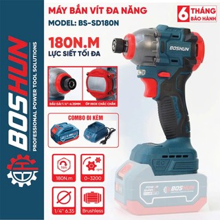 Thân Máy chuyên vít pin BOSHUN BS-SD180N, Không chổi than 180Nm, 3 Tốc độ 3200rpm