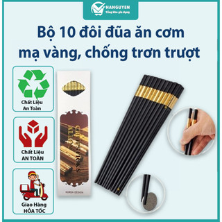 Bộ 10 đôi đũa ăn cơm mạ vàng sang trọng, chống trơn trượt, chịu nhiệt cao cấp