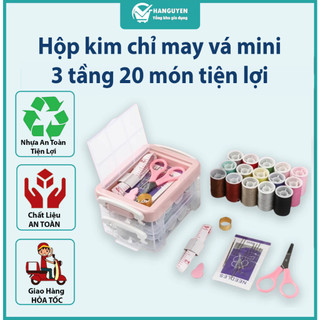 Hộp kim chỉ may vá mini 3 tầng 20 món tiện lợi cho gia đình kèm kéo, thước, xỏ kim #A130