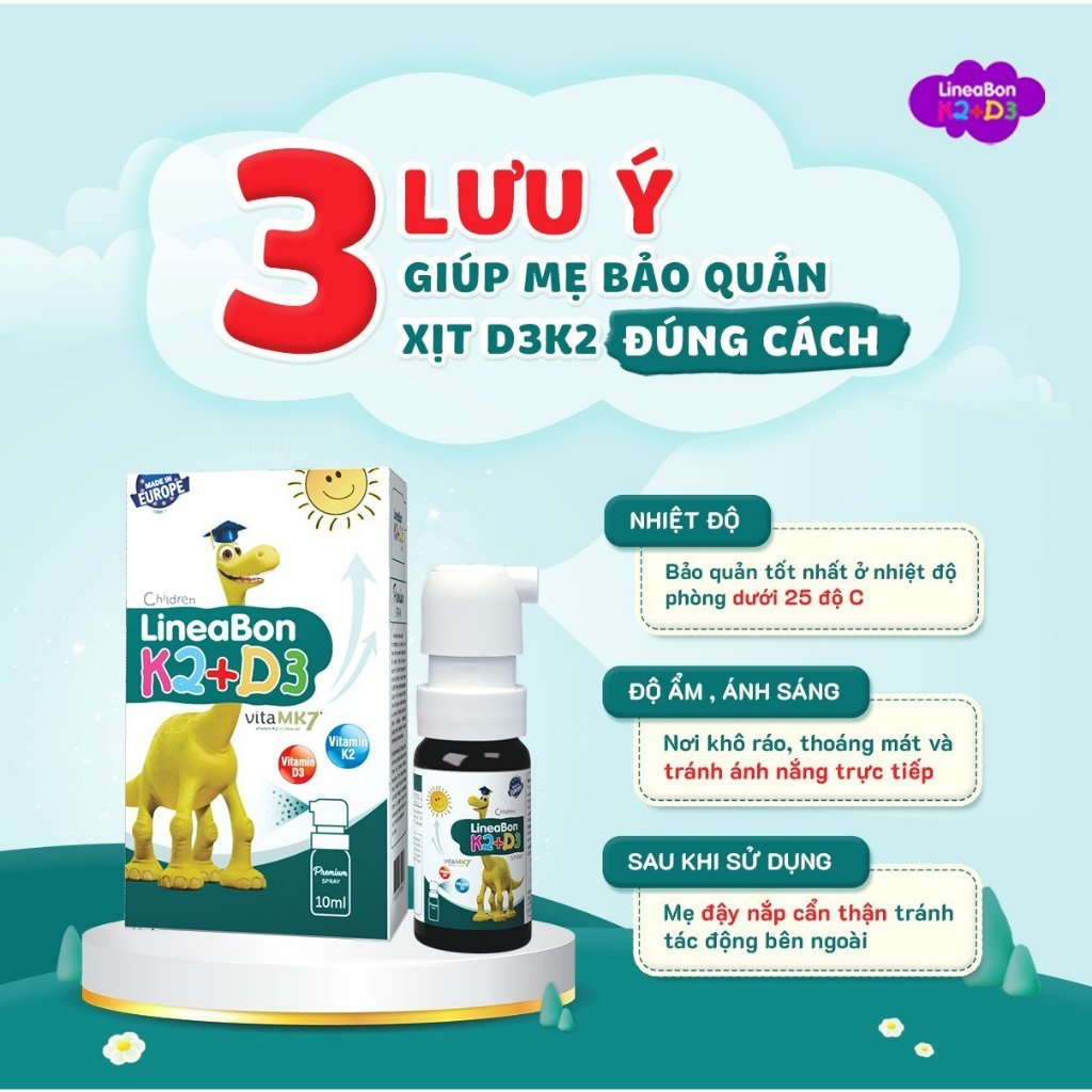 LineaBon K2+D3 Dạng Xịt Tiện Lợi, Hỗ trợ hấp thu Canxi cho trẻ,chai 10ml + quà