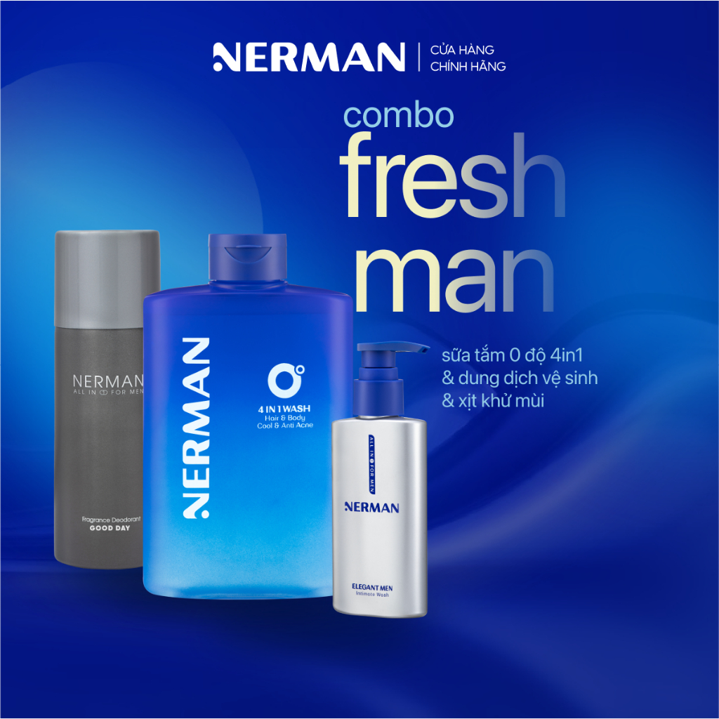 Combo Fresh Man Nerman -Sữa tắm gội lạnh 4IN1 330ml & Dung dịch vệ sinh ...