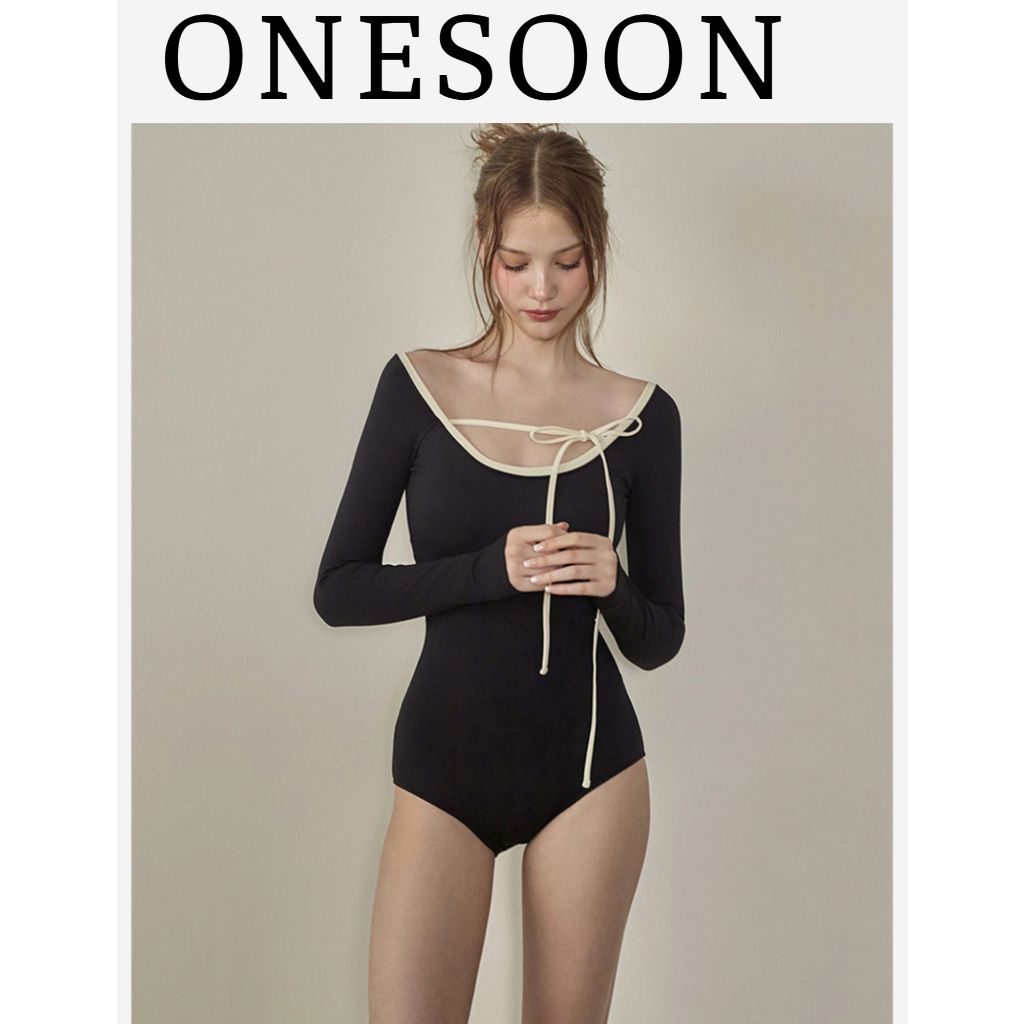 [Sẵn HỎA TỐC HÀ NỘI] Bikini liền thân, bikini 1 mảnh phối viền dài tay phong cách retro quyến rũ cho nữ