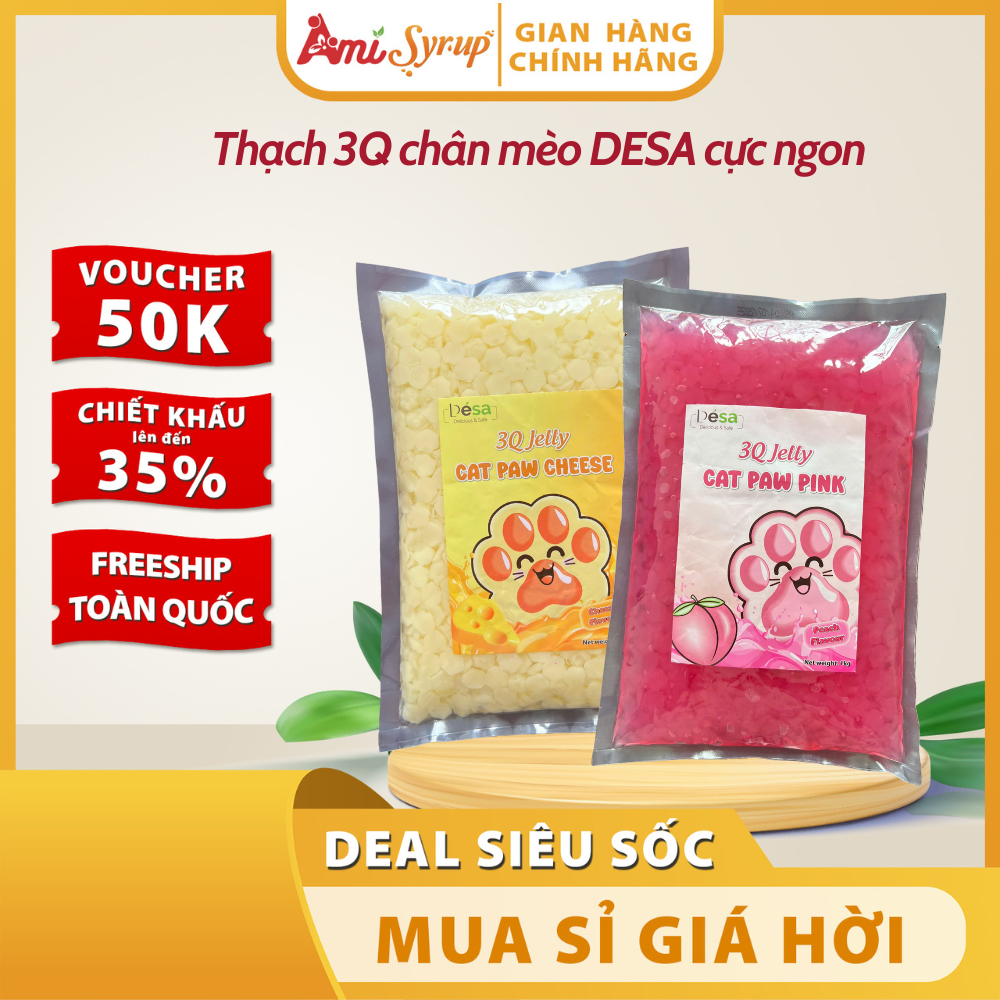 Thạch 3Q Chân Mèo DESA 1Kg Vị Phô Mai Và Đào Hồng, Topping Decor Cho Mọi Món Trà Thơm Ngon