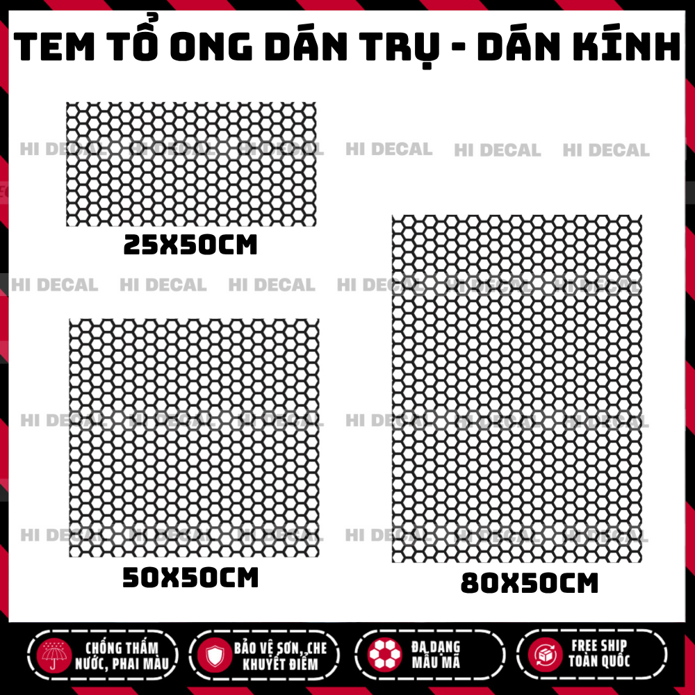 Tem decal cắt  tổ ong đen mờ/ bóng hoạ tiết tổ ong dán trụ bóng/mờ xe hới tem cắt tổ ong dán kính ô tô Hi Decal