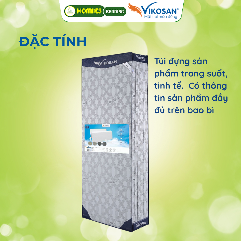 [tặng ruột gối] Đệm Bông Ép VIKOSAN ECOLIFE Vải TC, Nệm Bông Tinh Khiết - Kháng Khuẩn, Chống Dị Ứng