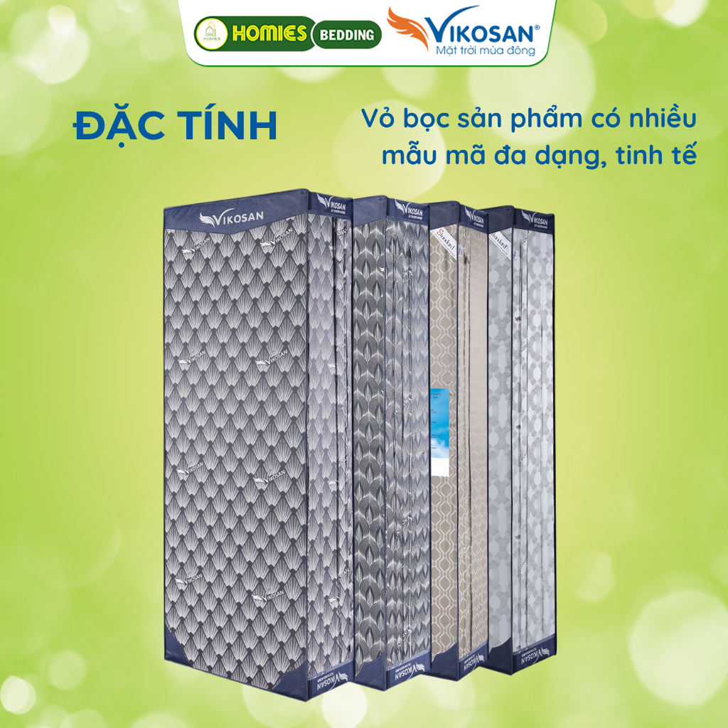 [tặng ruột gối] Đệm Bông Ép VIKOSAN ECOLIFE Vải TC, Nệm Bông Tinh Khiết - Kháng Khuẩn, Chống Dị Ứng
