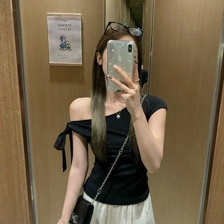 Áo Kiểu Croptop Trễ Vai Kèm Dây Buộc Nơ Nữ Siêu Tôn Dáng
