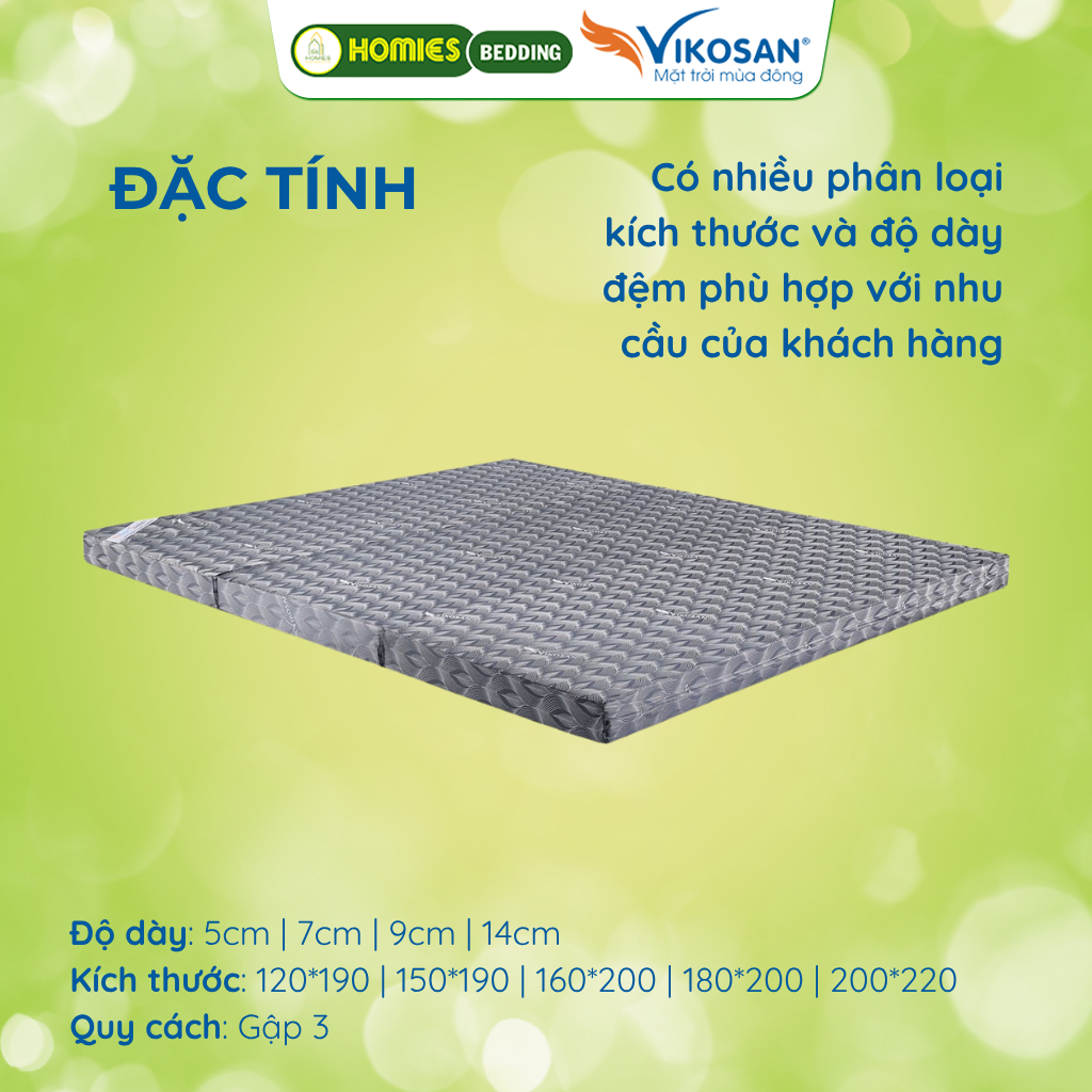 [tặng ruột gối] Đệm Bông Ép VIKOSAN ECOLIFE Vải TC, Nệm Bông Tinh Khiết - Kháng Khuẩn, Chống Dị Ứng