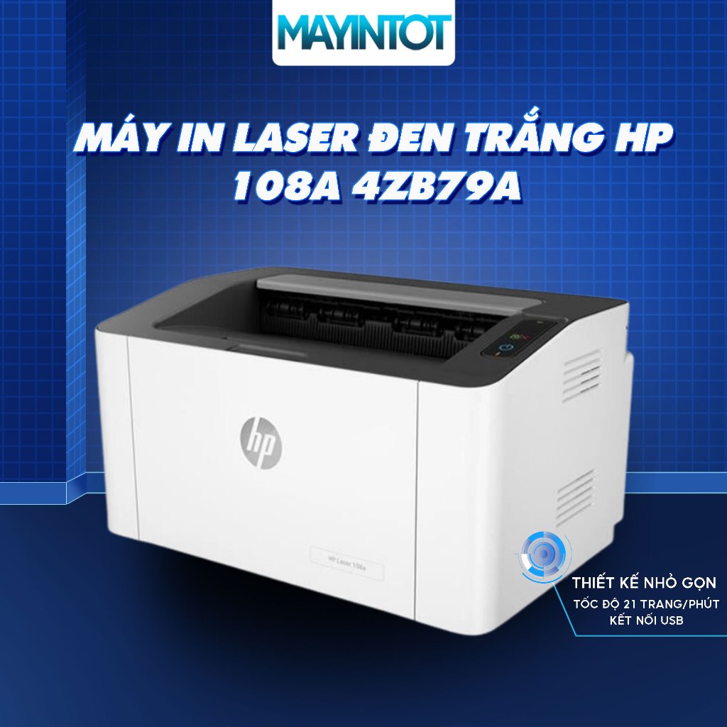Máy In Laser Đen Trắng HP 108A 4ZB79A - Tốc Độ 20 Trang/Phút, Kết Nối USB, Thiết Kế Nhỏ Gọn - Máy In Tốt