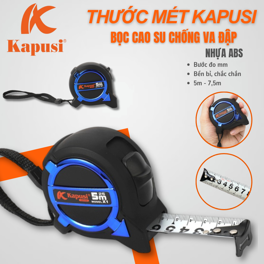 THƯỚC MÉT XANH KAPUSI 5M / 7.5M VỎ NHỰA ABS – DỤNG CỤ ĐO CHUYÊN NGHIỆP, CHÍNH XÁC