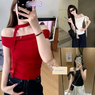 Áo Kiểu Croptop Trễ Vai Kèm Dây Buộc Nơ Nữ Siêu Tôn Dáng