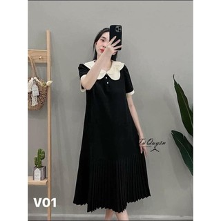 Váy bầu công sở ANAN thiết kế cổ hai lớp , trang trí hàng cúc ngọc xinh xinh